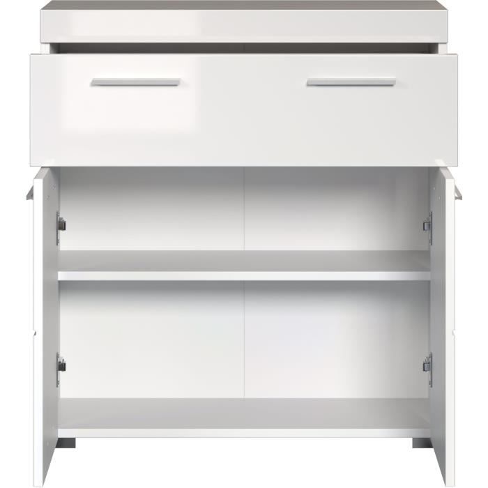 AMANDA Bathroom Cabinet - Low Storage Unit - 2 Doors & 1 Drawer - White - W 73 x D 31 x H 79