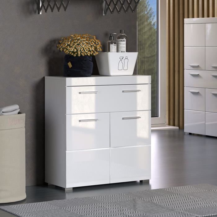 AMANDA Bathroom Cabinet - Low Storage Unit - 2 Doors & 1 Drawer - White - W 73 x D 31 x H 79