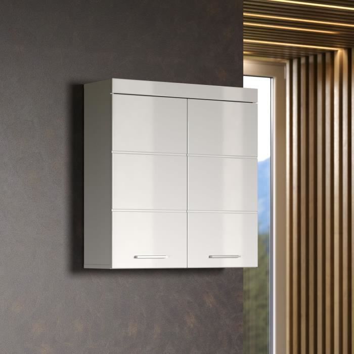 AMANDA Bathroom Cabinet - Tall Storage Unit - 2 Doors - White - W73 x D23 x H77 cm