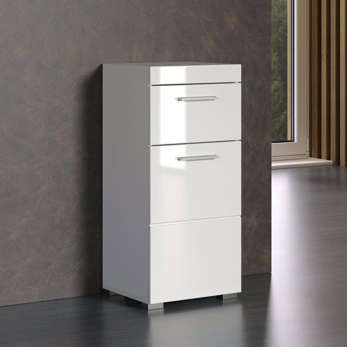 AMANDA Bathroom Cabinet - Low Storage Unit - W37 x D31 x H79cm - Grey