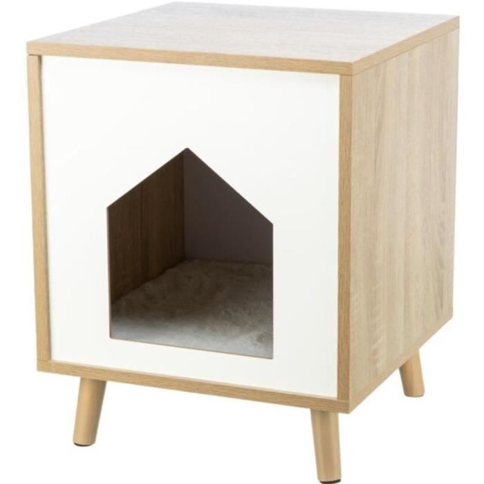 TRIXIE Isa Cat Shed - Wood Look - 40 x 50 x 40 cm - Light Brown/White