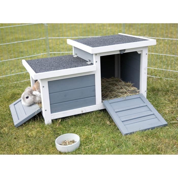 TRIXIE Natura Habitat Rabbit Hutch - 70 x 43 x 45 cm - White and Grey - For Rabbits