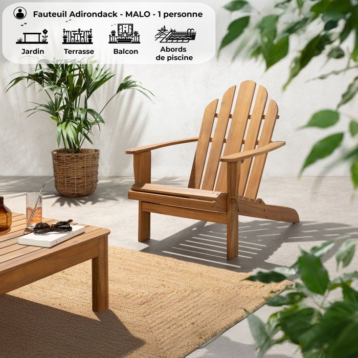 Folding Adirondack Garden Chair FSC Acacia Wood 72.5 x 89.5 x H.94 cm