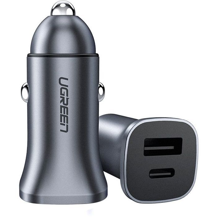 UGREEN Car Charger - 1 USB-C + 1 USB-A - 30W - Gray