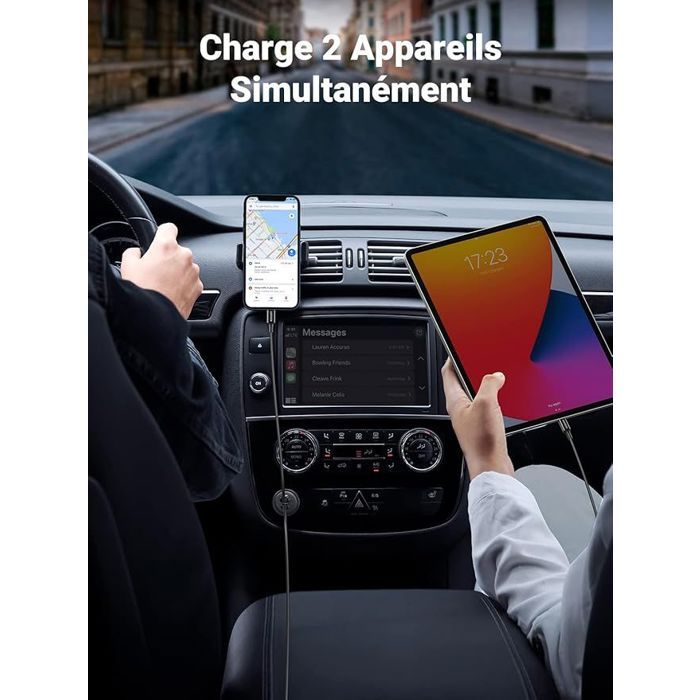 UGREEN Car Charger - 1x USB-C + 1x USB-A - 63W - Gray