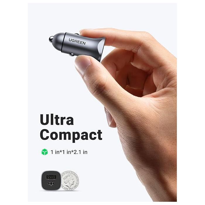 UGREEN Car Charger - 1x USB-C + 1x USB-A - 63W - Gray