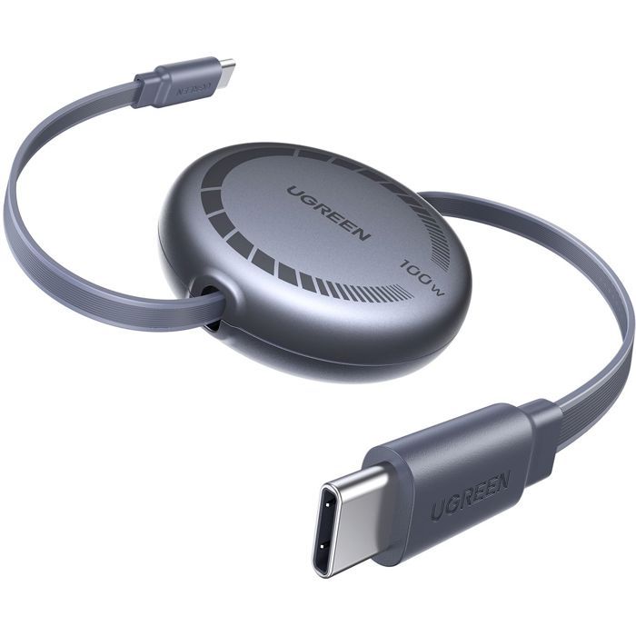 UGREEN USB-C Cable - Retractable USB-C to USB-C PD - 100W - 1 m - Black
