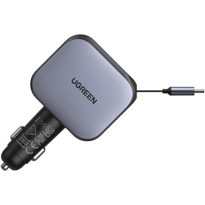 UGREEN Car Charger - 90W - USB-A + USB-C - Retractable - Black