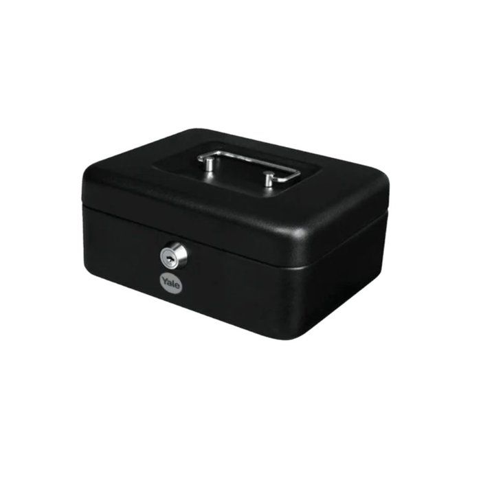YALE Cash Box with Coin Mechanism - Black Lacquered Steel - Key Lock - 20 x 16 x 9 cm
