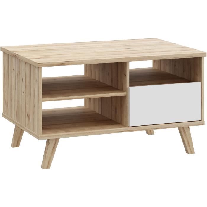 VANKKA Coffee Table - Rectangular - Oak/ Matte White - Wooden Legs - 90 x 60 x 51.8 cm