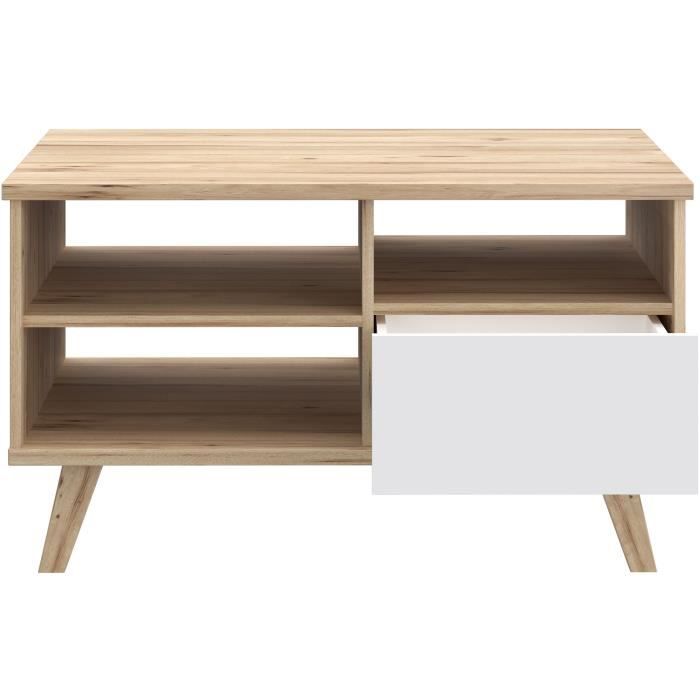 VANKKA Coffee Table - Rectangular - Oak/ Matte White - Wooden Legs - 90 x 60 x 51.8 cm