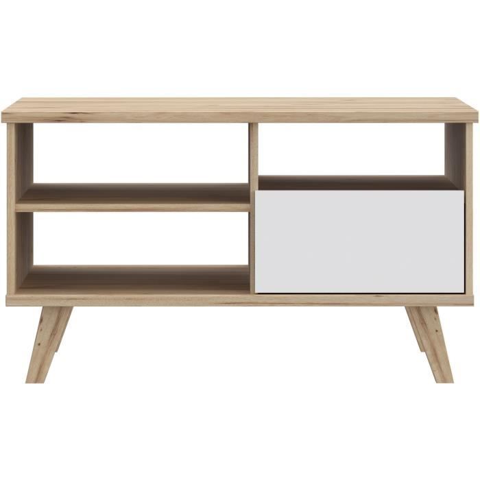 VANKKA Coffee Table - Rectangular - Oak/ Matte White - Wooden Legs - 90 x 60 x 51.8 cm