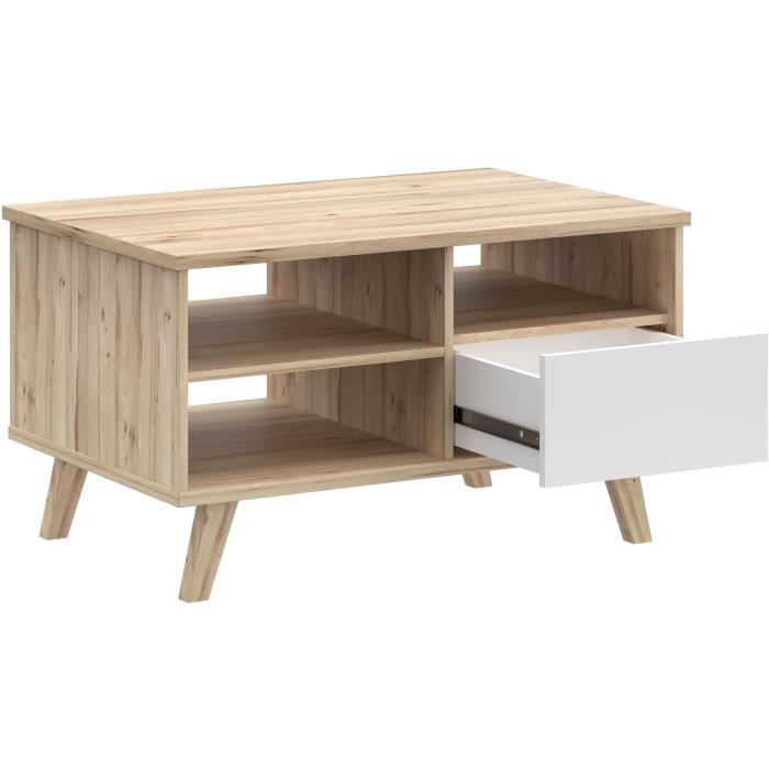 VANKKA Coffee Table - Rectangular - Oak/ Matte White - Wooden Legs - 90 x 60 x 51.8 cm