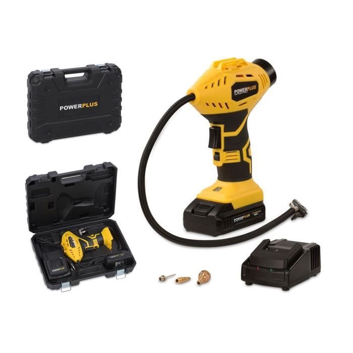 POWERPLUS 18V Cordless Portable Air Compressor/Inflator - Max Pressure 8 Bar