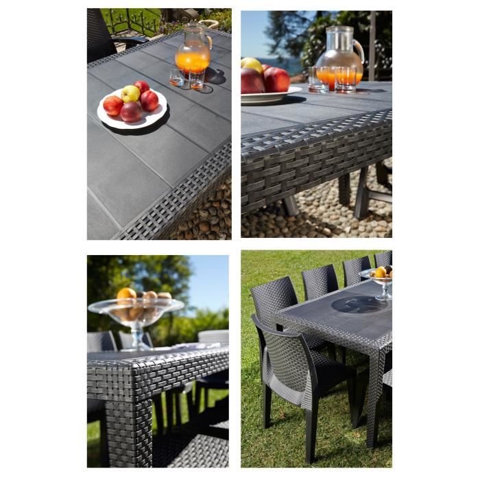 QUEEN Garden Dining Table - Rattan Effect - Anthracite - 220 x 90 x 72 cm