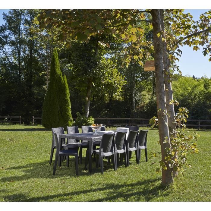 QUEEN Garden Dining Table - Rattan Effect - Anthracite - 220 x 90 x 72 cm
