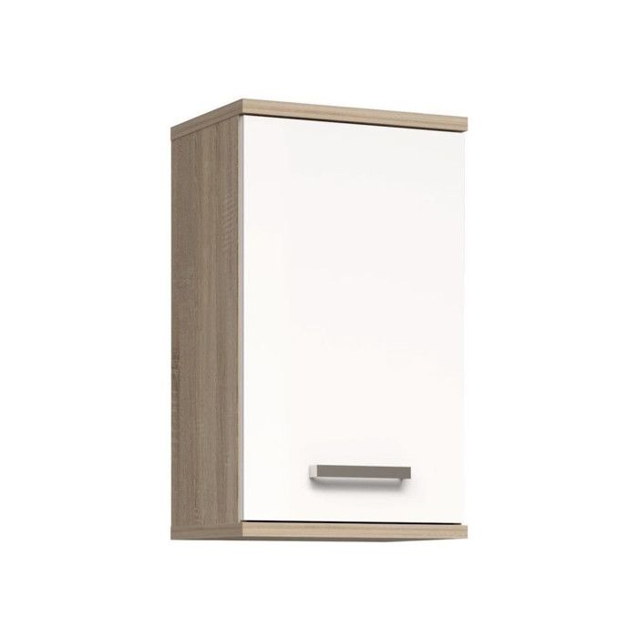 VERIS Wall-Mounted Bathroom Cabinet - White and Oak Finish - 1 Door - H68.8 x D29 x W40.2 cm
