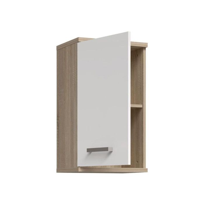 VERIS Wall-Mounted Bathroom Cabinet - White and Oak Finish - 1 Door - H68.8 x D29 x W40.2 cm