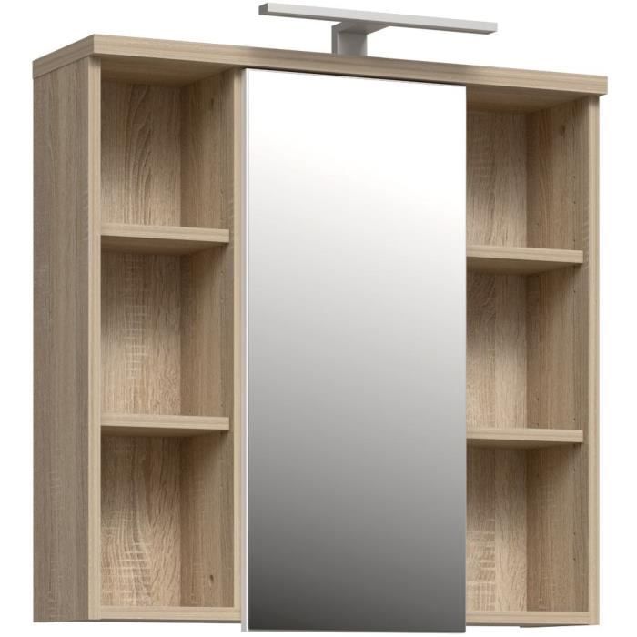 Armoire de toilette - Miroir de salle de bain  - Porte - niches et éclairage - L68,6 x P20 x H68cm