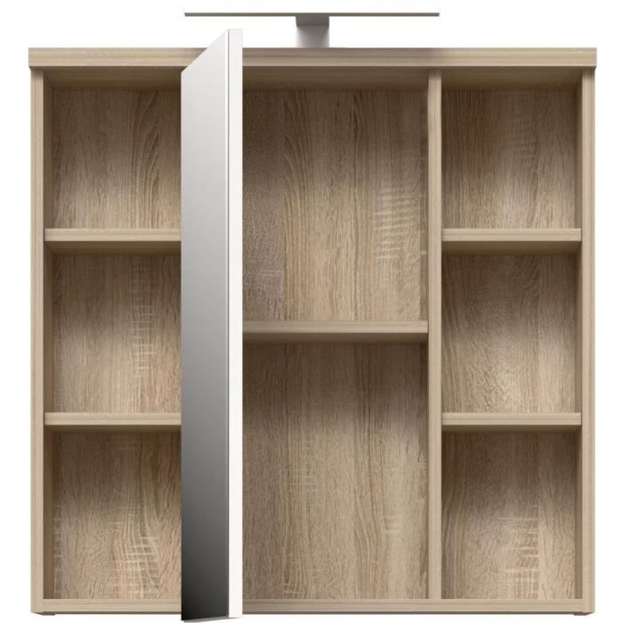 Armoire de toilette - Miroir de salle de bain  - Porte - niches et éclairage - L68,6 x P20 x H68cm