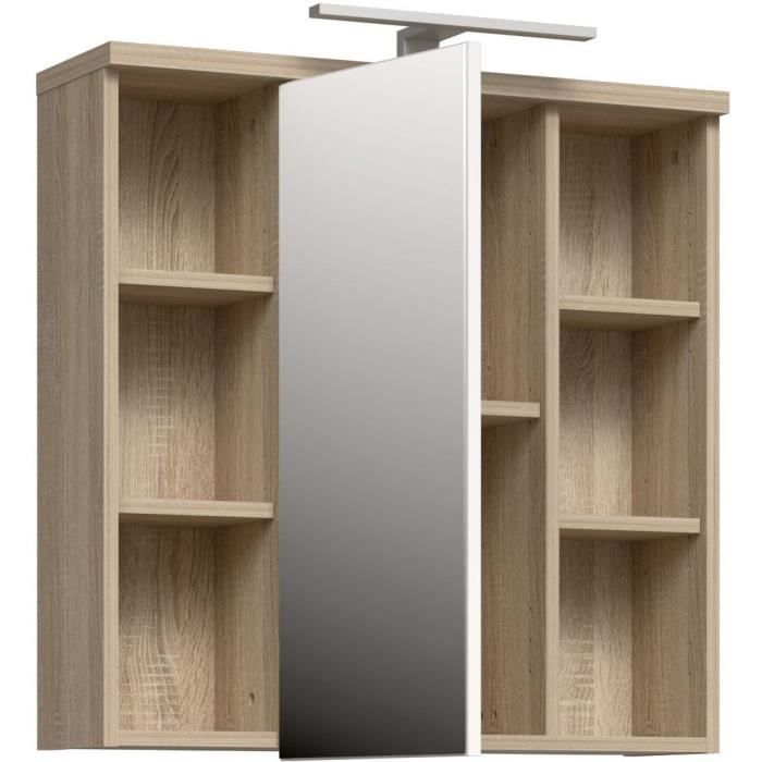 Armoire de toilette - Miroir de salle de bain  - Porte - niches et éclairage - L68,6 x P20 x H68cm