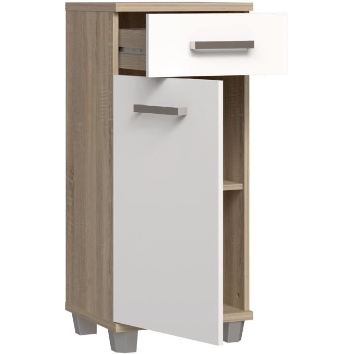 VERIS Bathroom Vanity Unit - W40.2 x D34.8 x H90.8 cm - White and Oak H90.8cm