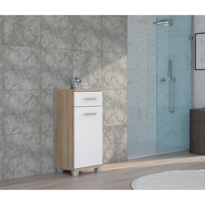 VERIS Bathroom Vanity Unit - W40.2 x D34.8 x H90.8 cm - White and Oak H90.8cm