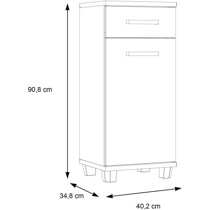 VERIS Bathroom Vanity Unit - W40.2 x D34.8 x H90.8 cm - White and Oak H90.8cm