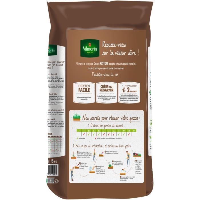 VILMORIN Grass Seed - Rustic - 5 kg - Dense and Robust
