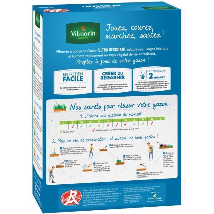 VILMORIN Grass Seed - Ultra Resistant - 1 kg - Red Label