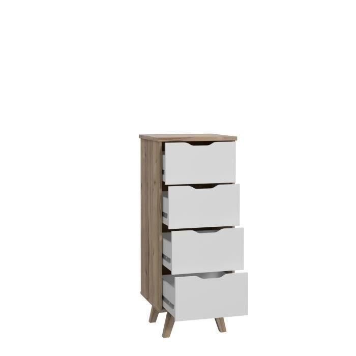 VANKKA - 4-Drawer Chest - Oak and White Finish - Scandinavian Style - W45 x D42 x H108 cm