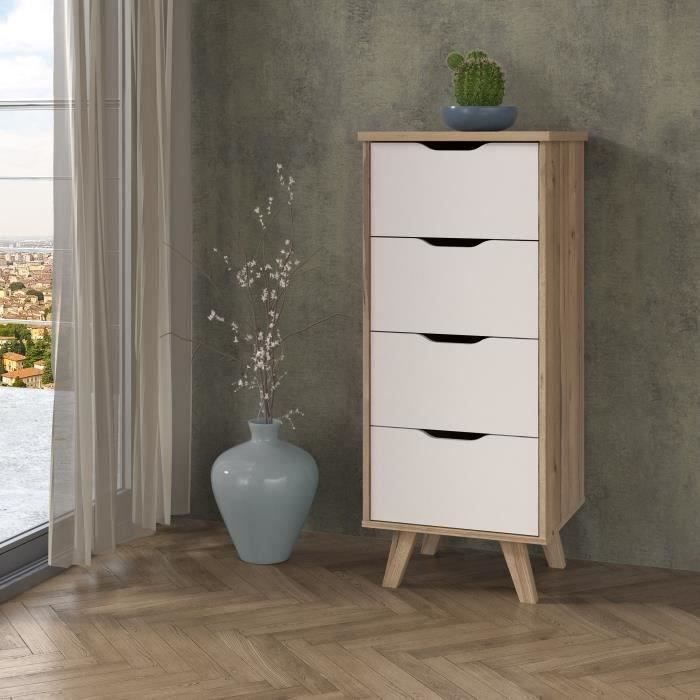 VANKKA - 4-Drawer Chest - Oak and White Finish - Scandinavian Style - W45 x D42 x H108 cm