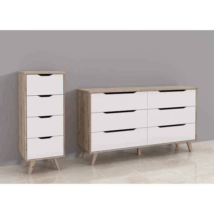 VANKKA - 4-Drawer Chest - Oak and White Finish - Scandinavian Style - W45 x D42 x H108 cm