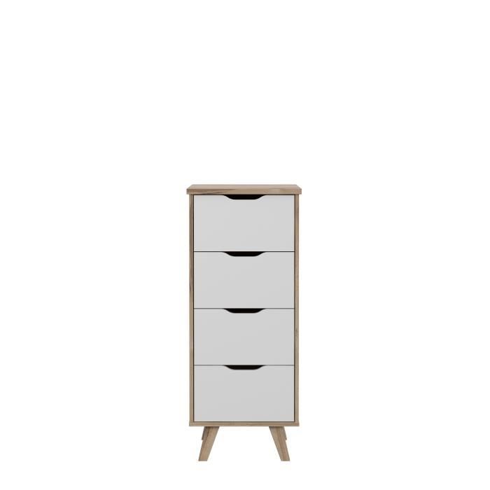 VANKKA - 4-Drawer Chest - Oak and White Finish - Scandinavian Style - W45 x D42 x H108 cm