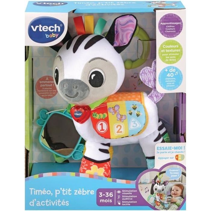 VTECH BABY Timéo Small Activity Zebra Plush Toy, 3-24 Months