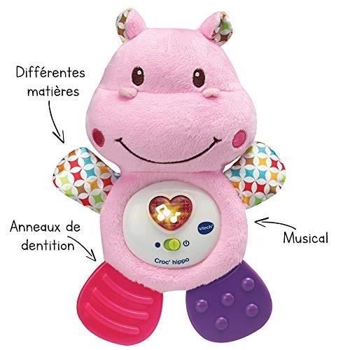 VTECH BABY - Croc'Hippo Rattle - Textured Pink Plush Toy
