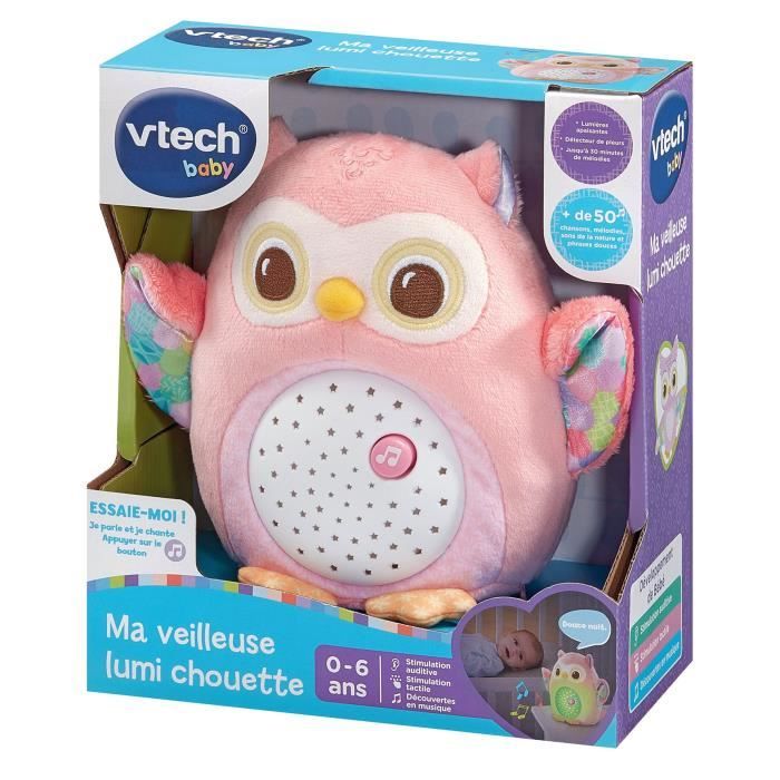 VTECH MY LUMI NIGHT LIGHT PINK OWL - 0-6 Years, Musical Night Light with Sound Sensor