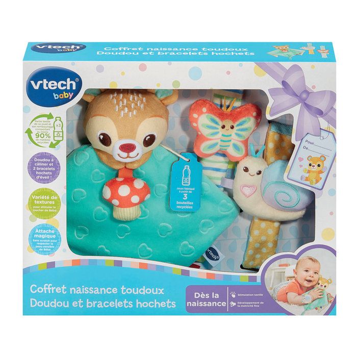 VTECH Toudoux Newborn Gift Set - Soft Toy and Rattle Bracelets - 0 Months+ - Multicoloured