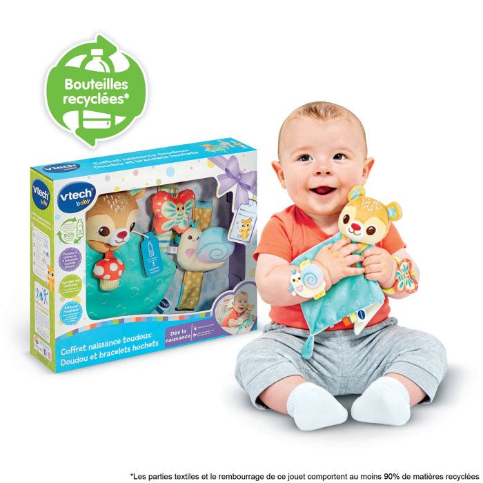 VTECH Toudoux Newborn Gift Set - Soft Toy and Rattle Bracelets - 0 Months+ - Multicoloured