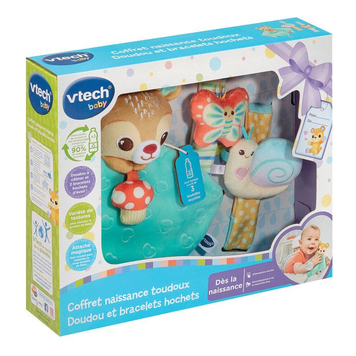 VTECH Toudoux Newborn Gift Set - Soft Toy and Rattle Bracelets - 0 Months+ - Multicoloured