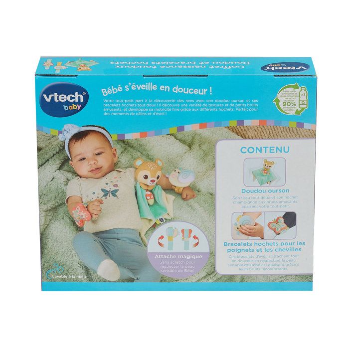 VTECH Toudoux Newborn Gift Set - Soft Toy and Rattle Bracelets - 0 Months+ - Multicoloured