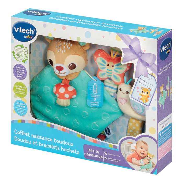 VTECH Toudoux Newborn Gift Set - Soft Toy and Rattle Bracelets - 0 Months+ - Multicoloured