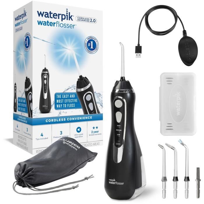 Jet Dentaire - WATERPIK - WP-582 Advanced - Sans Fil - Rechargeable - 3 Niveaux de pression - 4 Embouts
