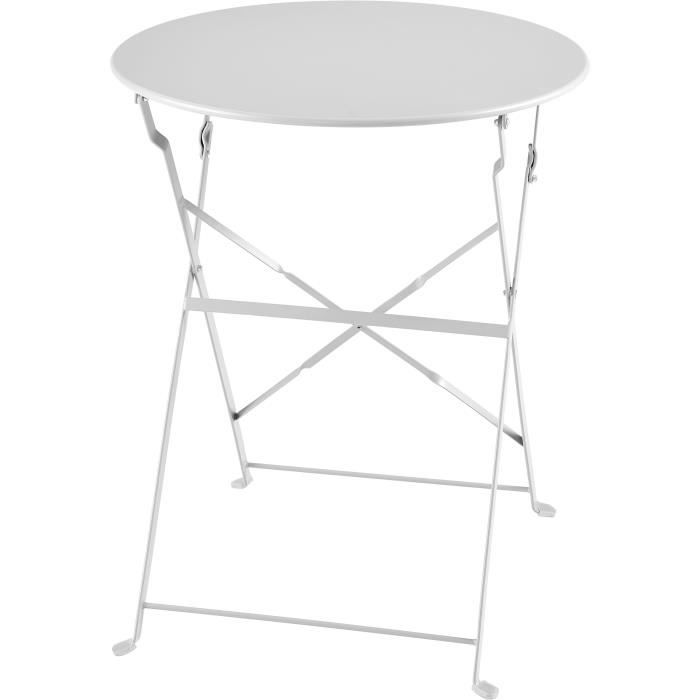 Bistro Set - 60 cm Folding Round Table + 2 Chairs - Powder-Coated Steel - Grey