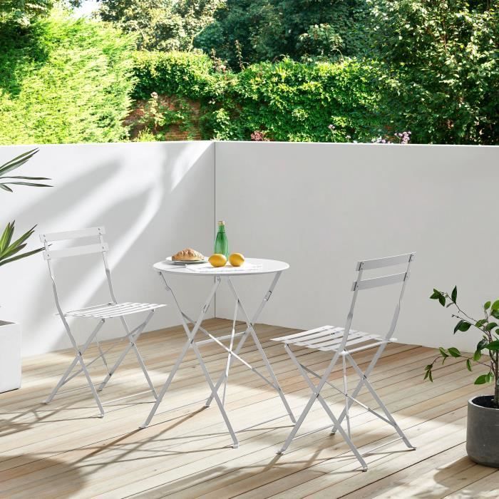 Bistro Set - 60 cm Folding Round Table + 2 Chairs - Powder-Coated Steel - Grey