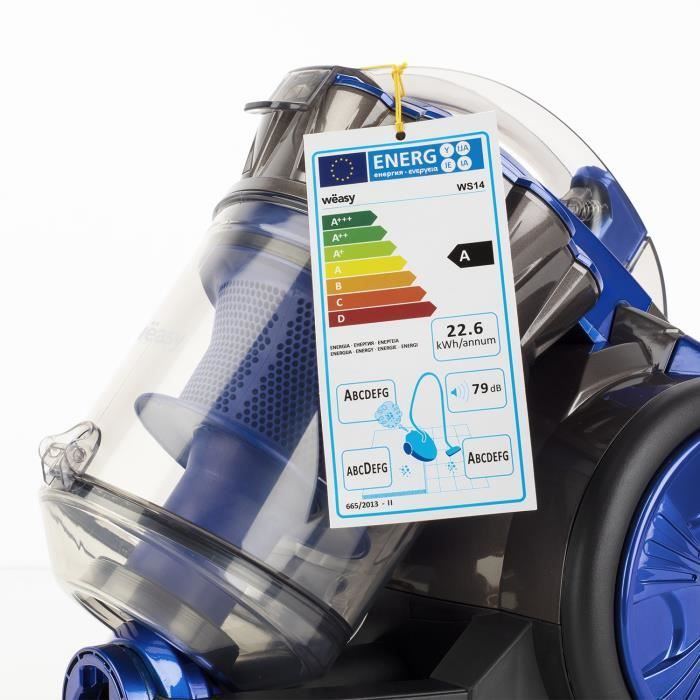 WEASY Bagless Multicyclonic Vacuum Cleaner - 2 L - Telescopic Aluminum Tube - Class A - 5 m Cable