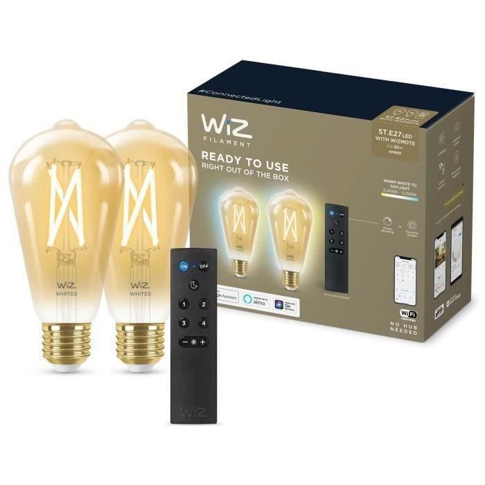 WiZ Starter Kit: 2 Edison-Style Smart Bulbs, Dimmable White, E27, 50W + Remote Control