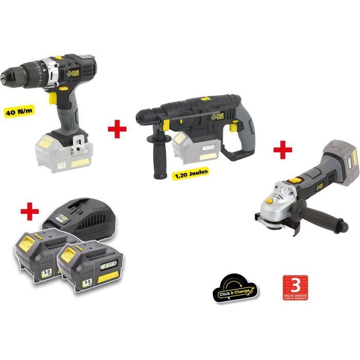FARTOOLS X-FIT Tool Set - 18V Hammer Drill/Driver, 18V Rotary Hammer, 18V Angle Grinder 18-V-Akku-Schlagbohrschrauber 18-V-Akkus 18-V-Bohrhammer 18-V-Winkelschleifer