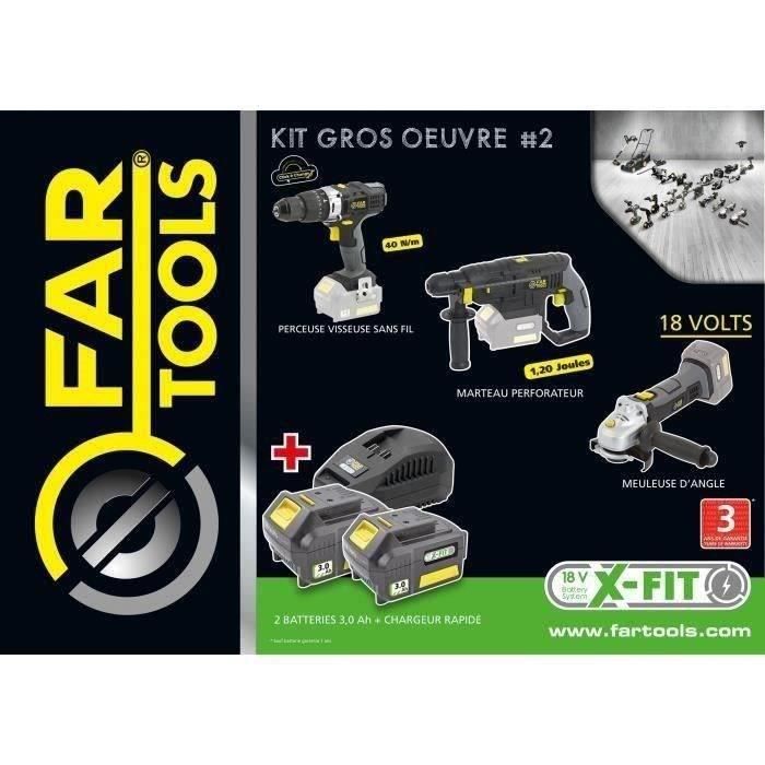 FARTOOLS X-FIT Tool Set - 18V Hammer Drill/Driver, 18V Rotary Hammer, 18V Angle Grinder 18-V-Akku-Schlagbohrschrauber 18-V-Akkus 18-V-Bohrhammer 18-V-Winkelschleifer
