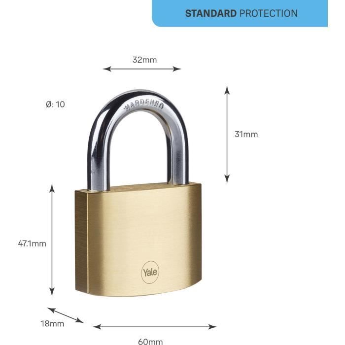 YALE Brass Padlock - 60 mm - Hardened Steel Shackle - 3 Keys - Y110B/60/132/1